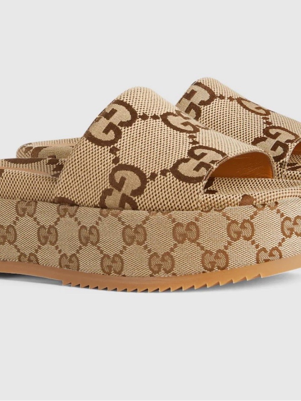 Gucci Beige and Brown GG Canvas Platform Slides